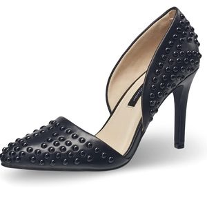 French Connection Vegan Leather Black studded stilletos.